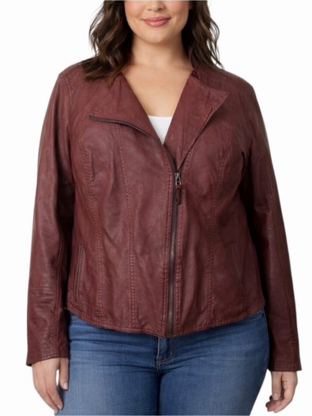 Maurices Faux Leather Moto Jacket Women’s Size 3X Brown Asymmetrical Zip Casual